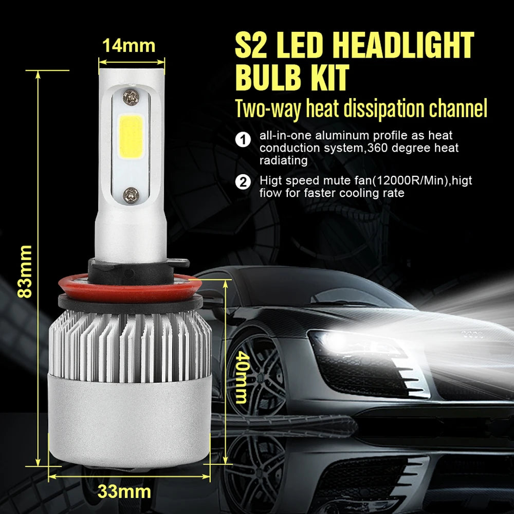 S2 H7 LED 8000LM Car Headlight Bulbs H1 LED H4 H8 H9 H11 Hea