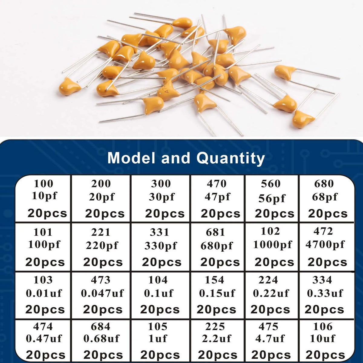 480pcs Ceramic Capacitor Assortment Kit For Guitar Capacitor