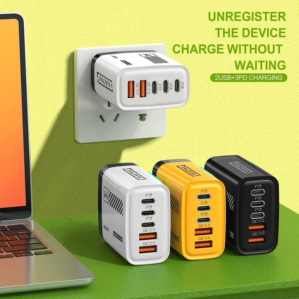 5 Ports Fast Charger Type C Quick Charge 3.0 USB C Wall Char