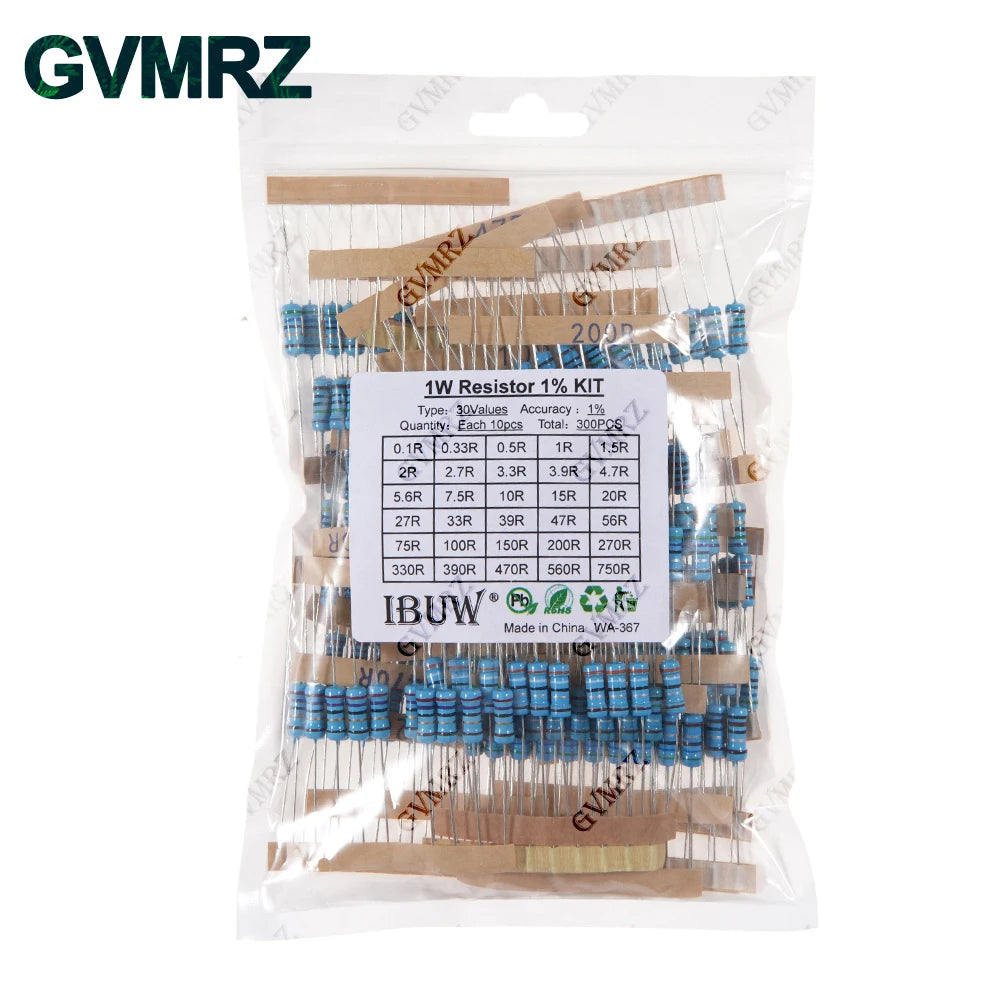 1/4W 1/2W 1W 2W 3W Resistance Set 1% Metal Film Resistor Assortment Kit 1K 820K 0.1R 750R 10K