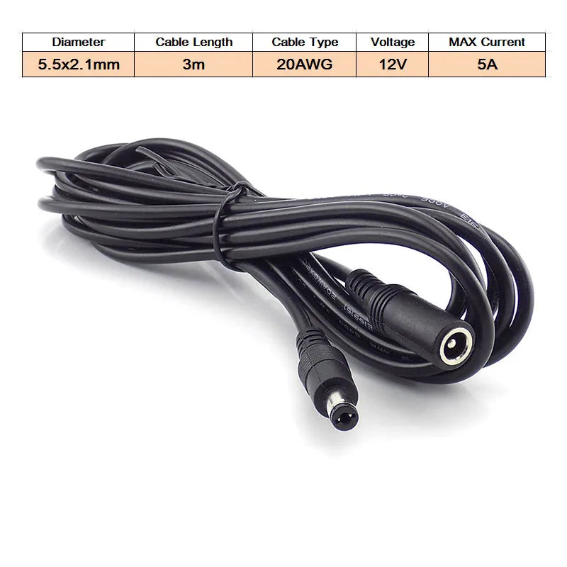 DC Female to Male Extension Cord 5V 2A 3.5x1.35mm / 12V 5A 5.5x2.1mm Plug Jack Connector Cable Power Supply Adapter Line
