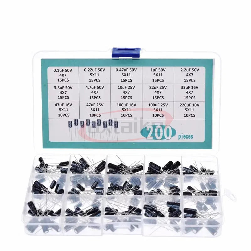 120/200/500pcs Radial Capacitors Set 12 15 24 Values 16V 25V