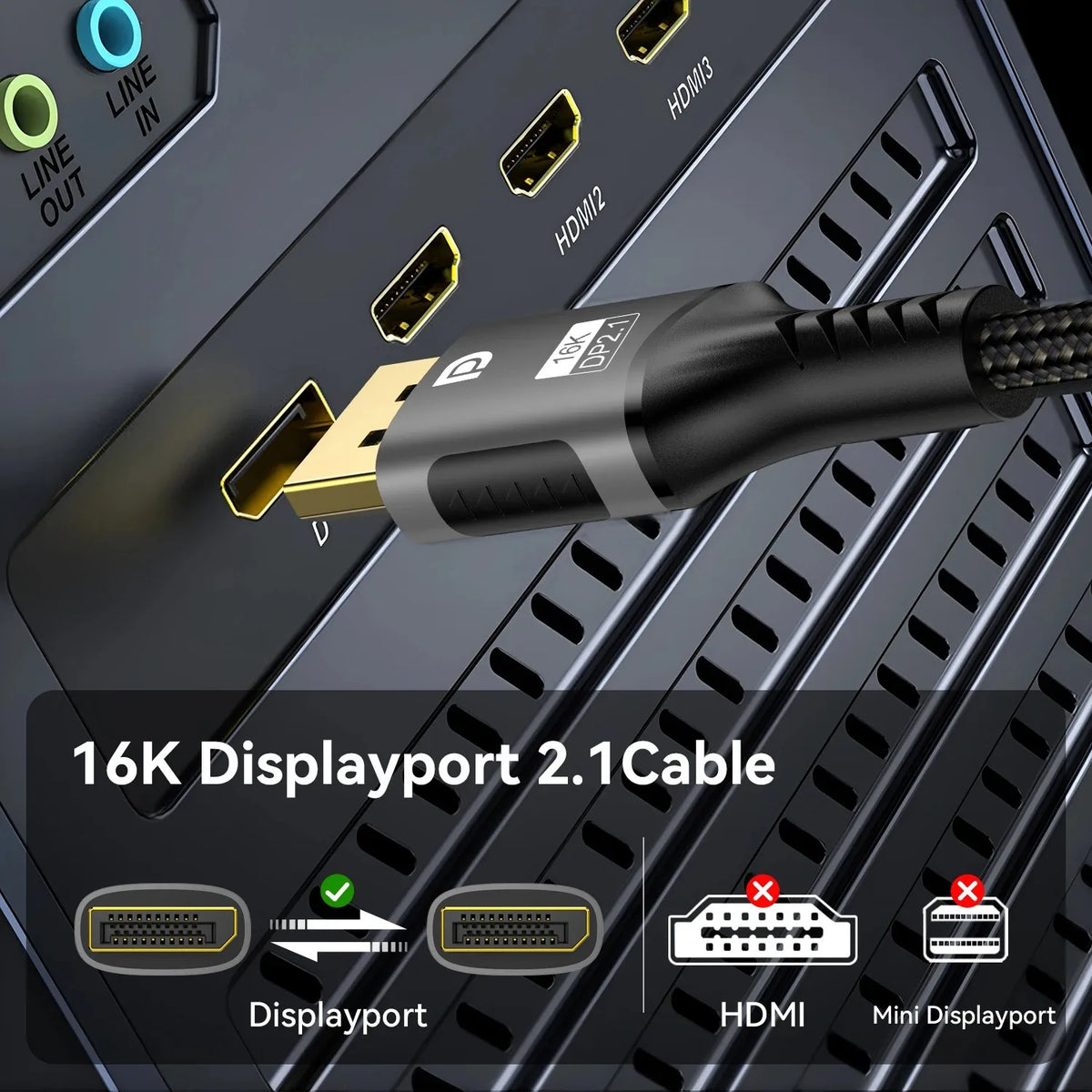 16K DP 2.1 8K 120Hz 4K 240Hz 80Gbps HDR Video Audio Displayp