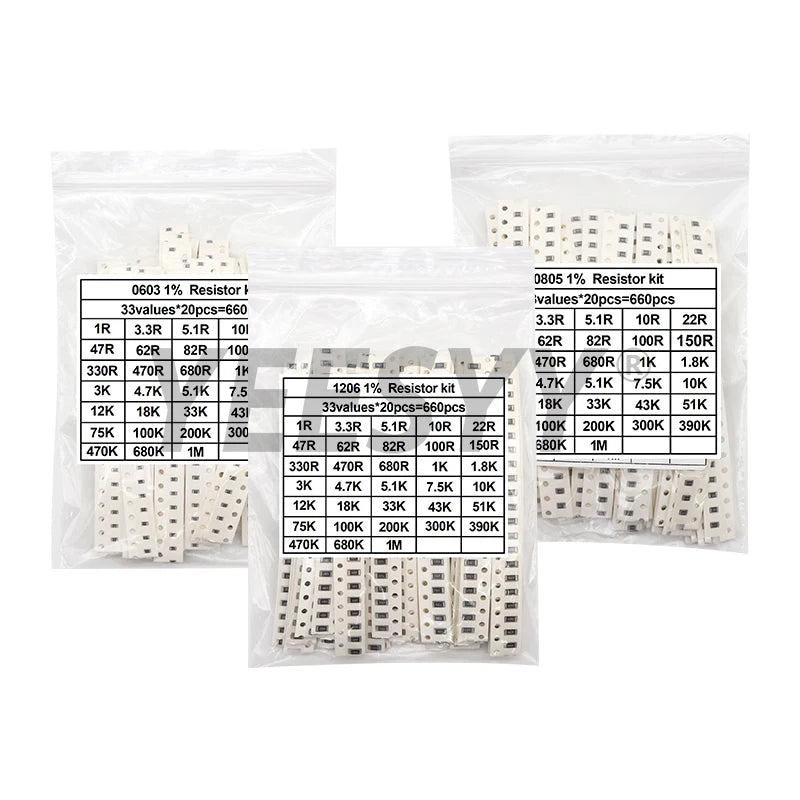 660pcs 0603 0805 1206 0402 0201 1% SMD Chip Resistor Assorte
