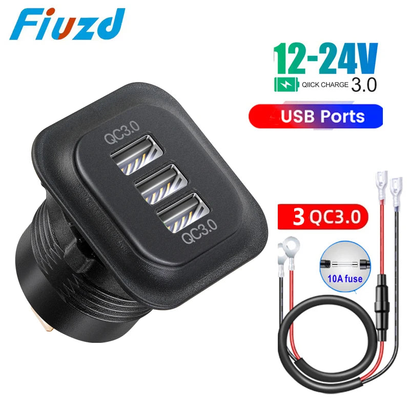 12v car usb charger fast charge Outlet Socket With Voltmeter Quick Charge Adapter for 12v 24v Truck Motorcycle RV Marine