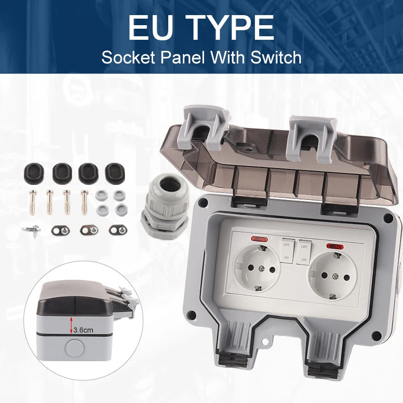IP66 Germany Standard Outlet Waterproof Outdoor Sockets And Switch Wall European EU Bathroom Double Power With USB Charging Port