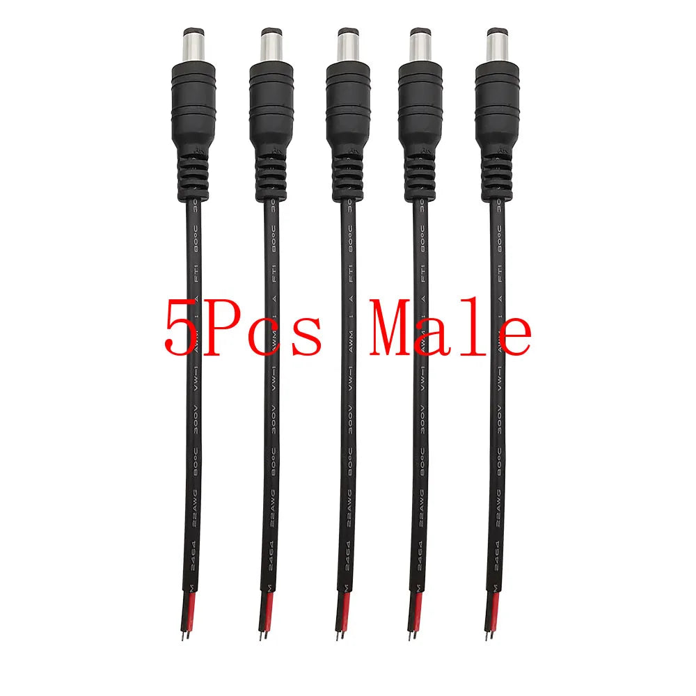 DC Power Pigtail Cable Wire 5.5mm X 2.1mm DC Male Plug / Female Socket Jack Connector for Repair DIY CCTV Camera LED Light Strip
