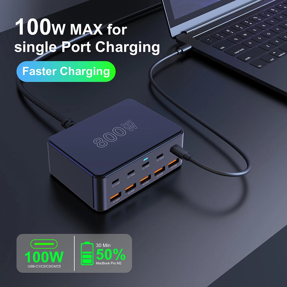 800W USB C GaN Charger 100W PD3.0 PPS QC3.0 Multiport Fast C