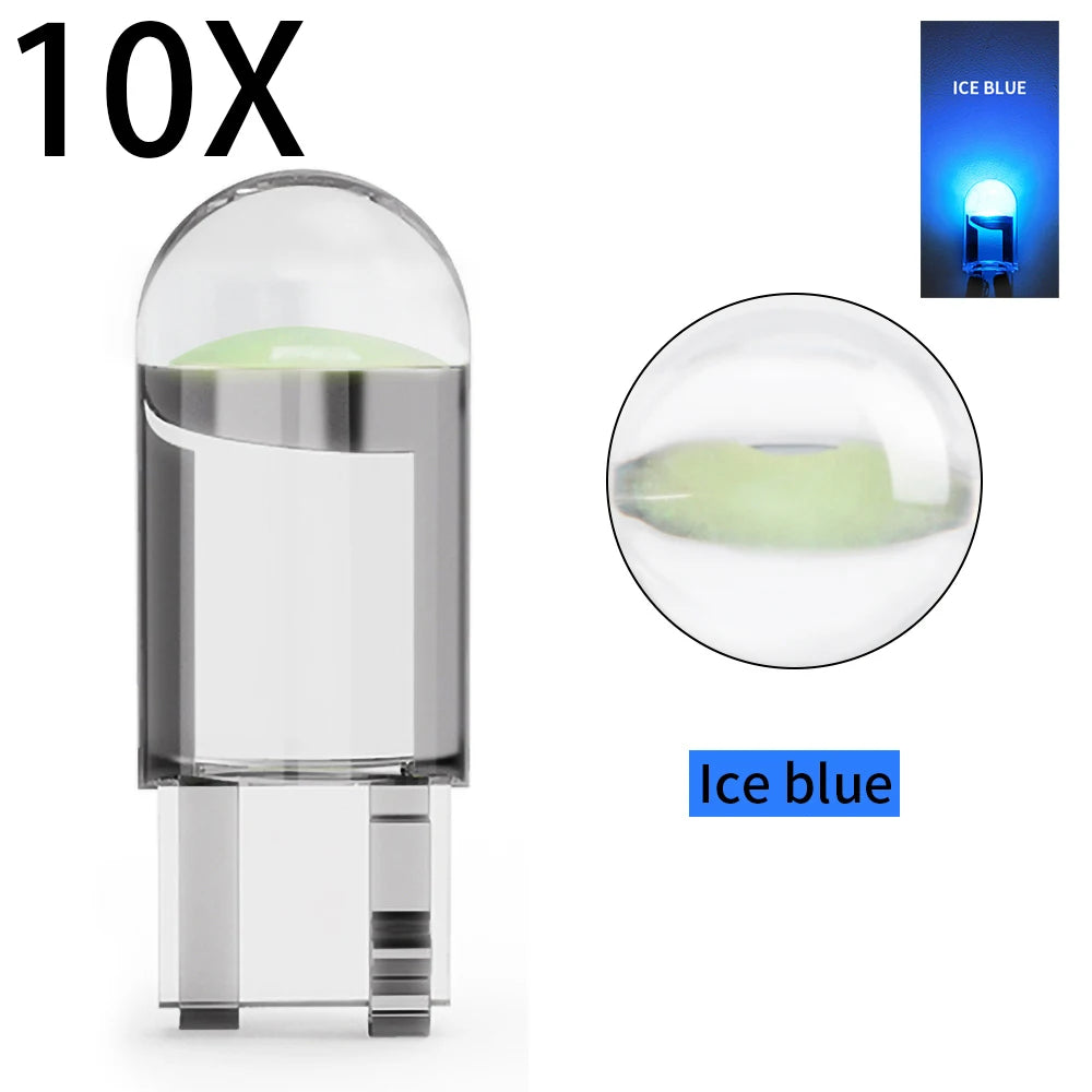 10pcs New W5W LED Canbus T10 Car Lights COB Glass Interior Lamp 6000K White For Auto License Plate Lamp Dome Read Light 12V 24V