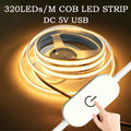 5V USB COB LED Strip 1-5M 320LEDs/M Touch Sensor Dimmable Fl
