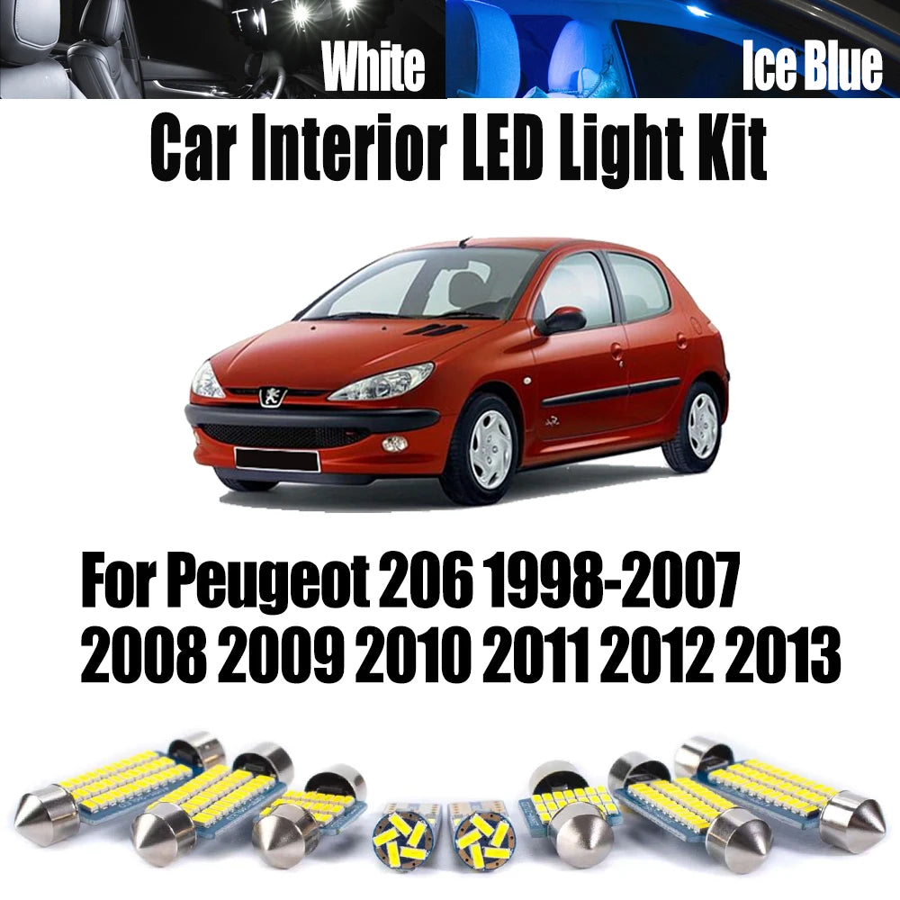 8-Piece LED Interior Light Kit for Peugeot 1998-2009 - Canbus Error-Free Interior Bulbs