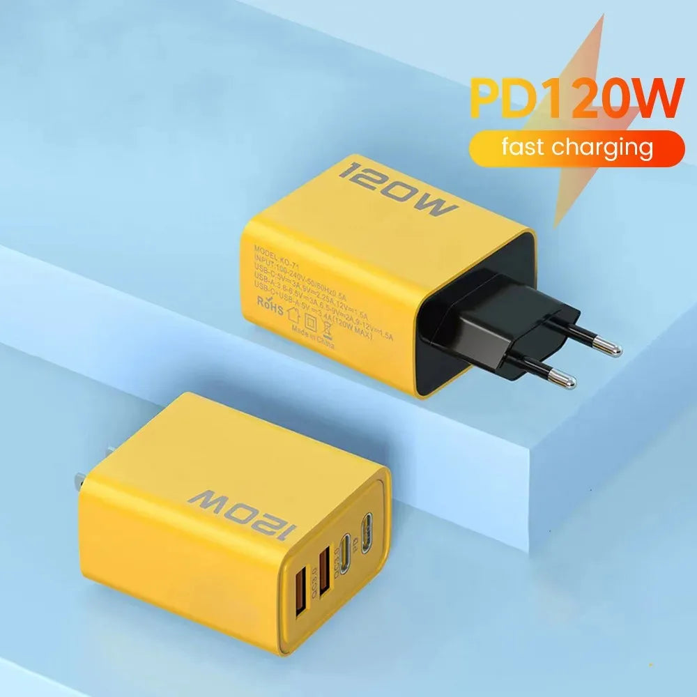 120W Fast Charging USB Charger 4 Port USB Type C Mobile Phon