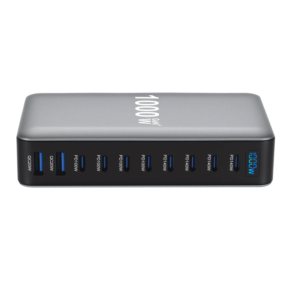 2026 New 1000W GaN Fast Charger PD3.1 USB Type C 10-Port Des