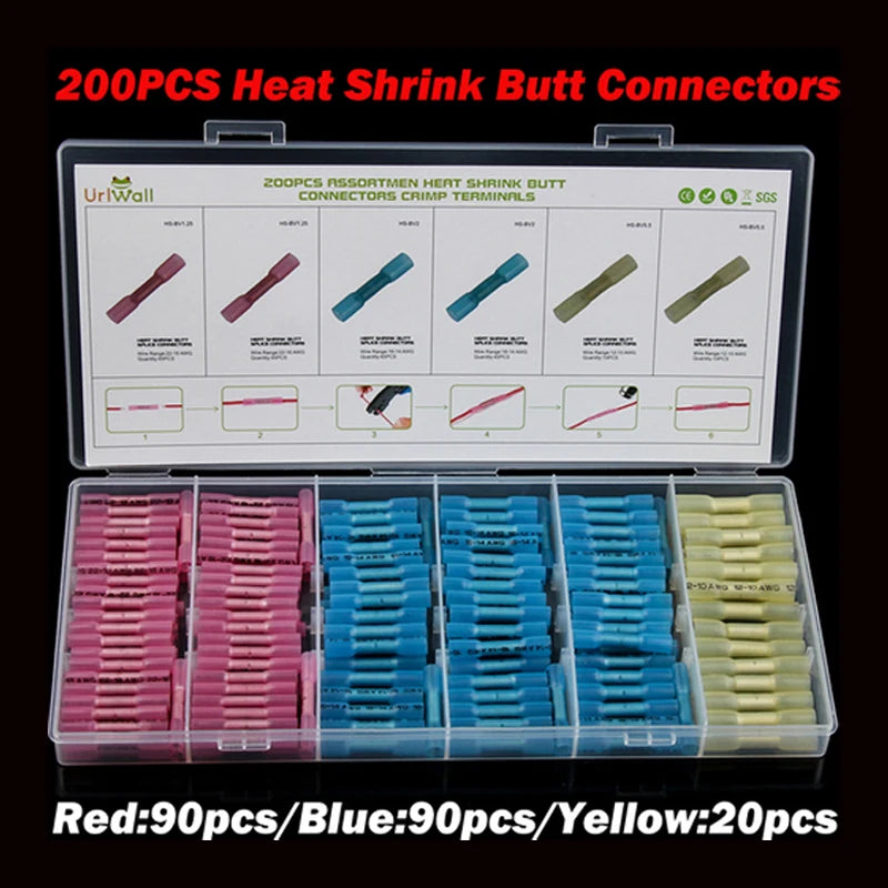 200pcs Heat Shrink Connectors Waterproof Solder Insulated Bu