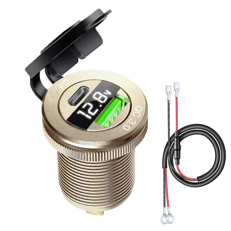 12/24V Dual USB Car Socket Charger LED Voltmeter Power Socket Car USB Port Fast Charger for RV Boat Marine Truck