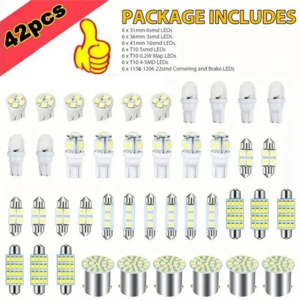42Pcs Car Lights T10 6000K SMD LED Replacement License Plate