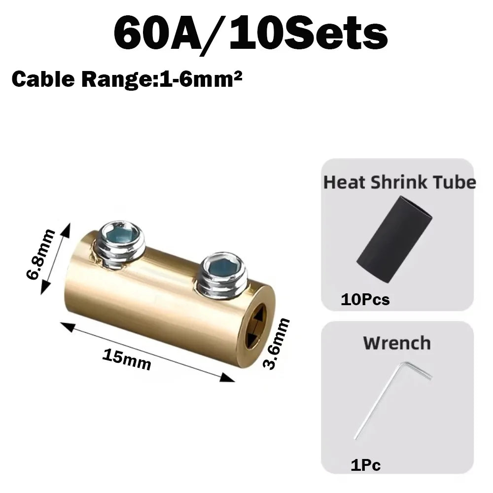 With Heat Shrink Tubing Brass Terminal Block Pressure Free High Current High Power Splitter Waterproof Wire Connector Electrical
