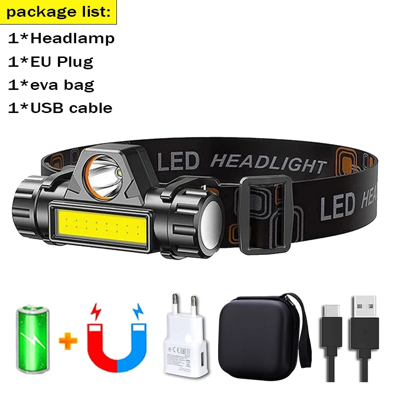 1-5PCS COB LED Headlamp Torch Rechargeable Headwear Flashlight Outdoor Waterproof Camping Fishing Lantern Headlight With Magnet