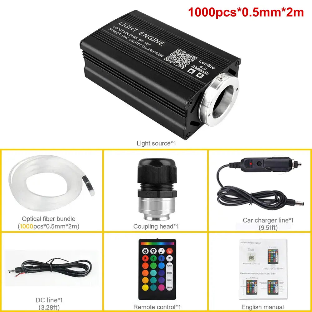 Car Starry Sky 1000pcs Bluetooth AppRGB Remote Control Starry Sky Voice Controlled Fiber Light RGBW Light Source High Power