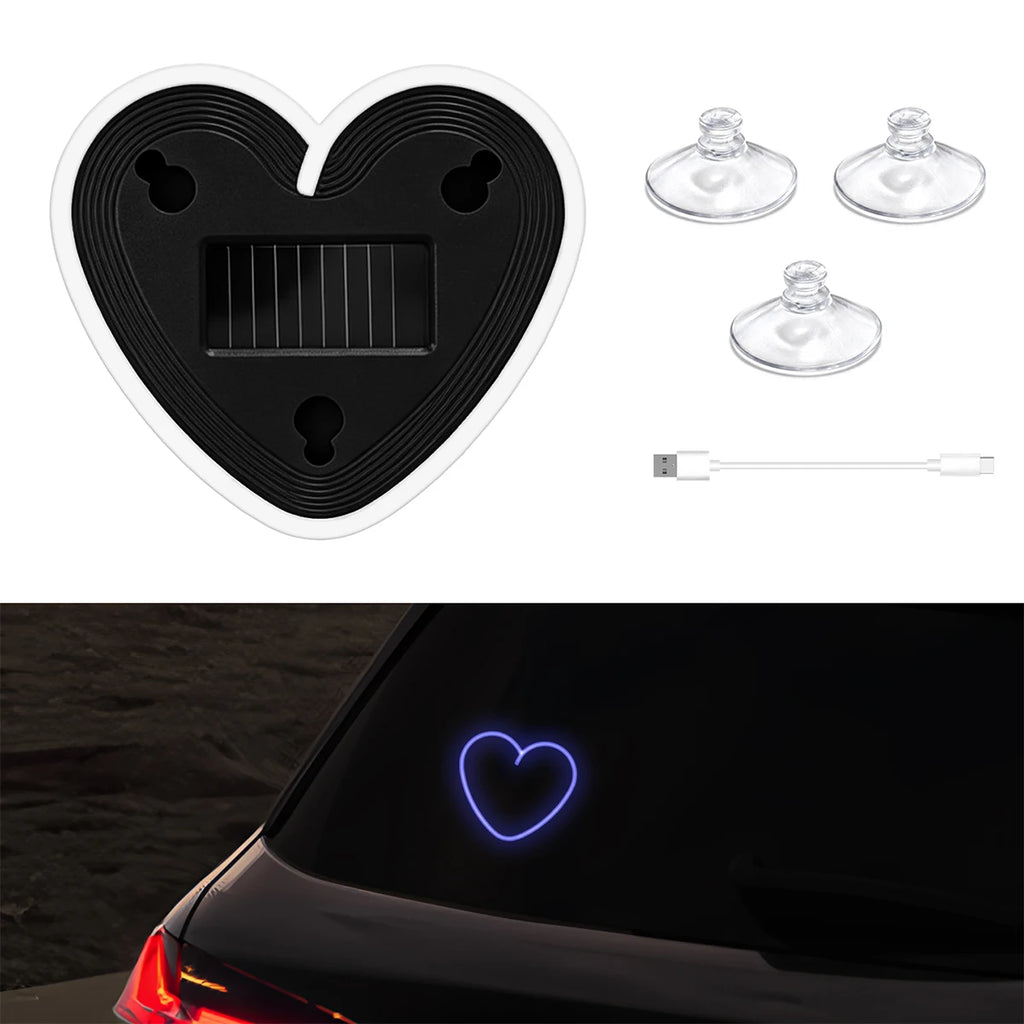 Universal Solar Atmosphere Light Heart-shaped Dynamic Gradient LED Fit Car Interior Ambient Light Decoration Accessory RGB