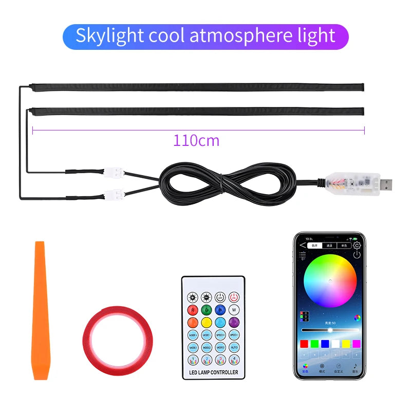 2026 Sunroof LED Strip Ambient Lamp Remote APP Control USB Sunroof Light Car Roof Panoramic Skylight Ambient Light Universal