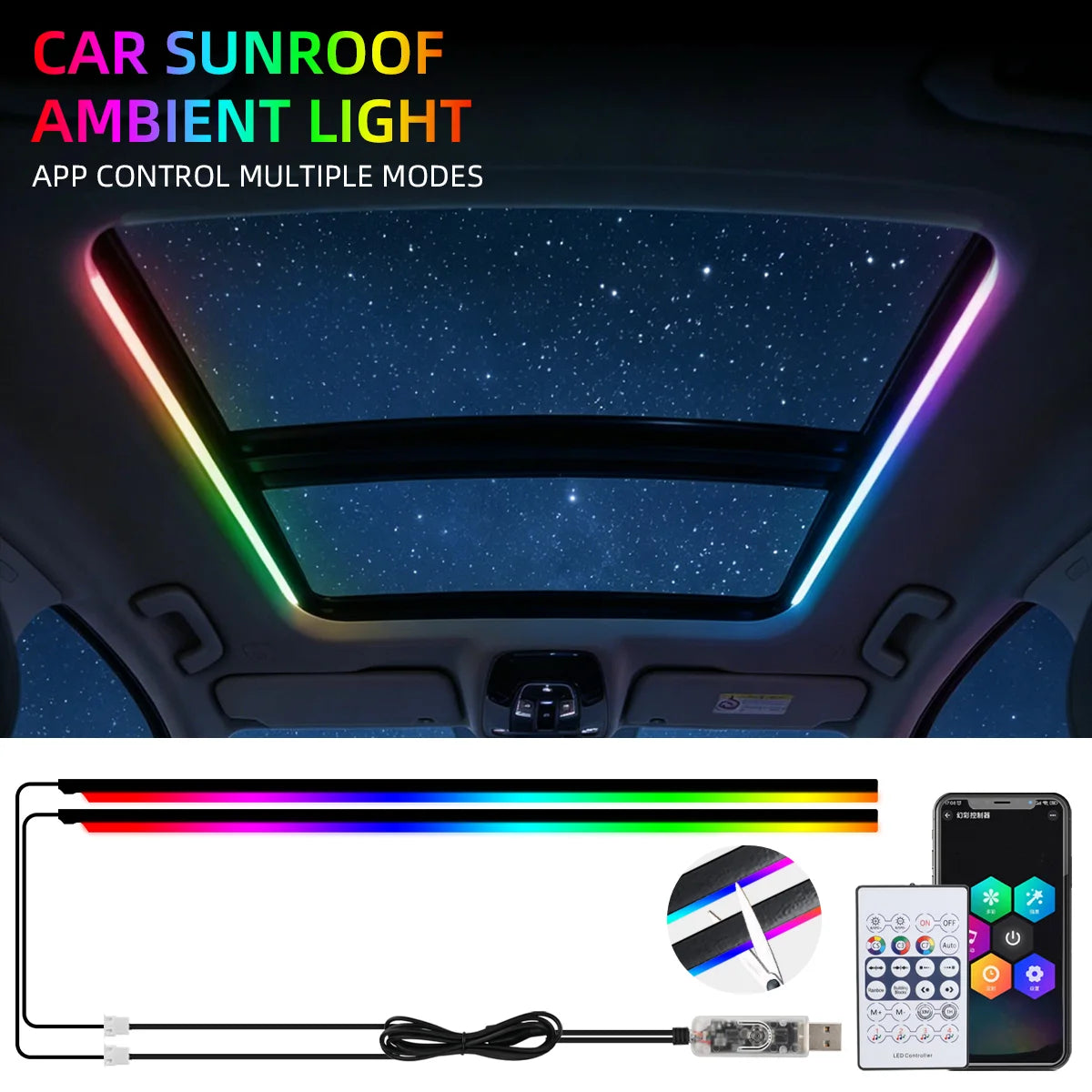 KEVANLY 140cm Symphony APP Control Car Roof Panoramic Skylig