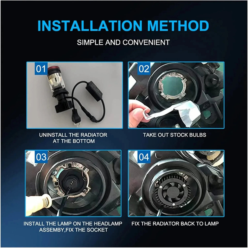 LED Headlight Car Projector Lens Bulb 6000k 30000LM 12V Lense Fan Cooling High Low Beam Automobile Lights for