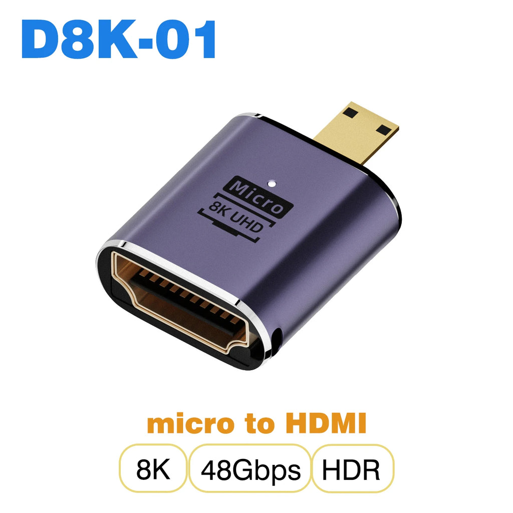 HDMI-Compatible Cable Adapter Mini Micro HDMI to HDMI 2.1 Converter 48Gbps 8K60Hz 4K120Hz for HDTV Projector PS4 PS5 Laptop PC