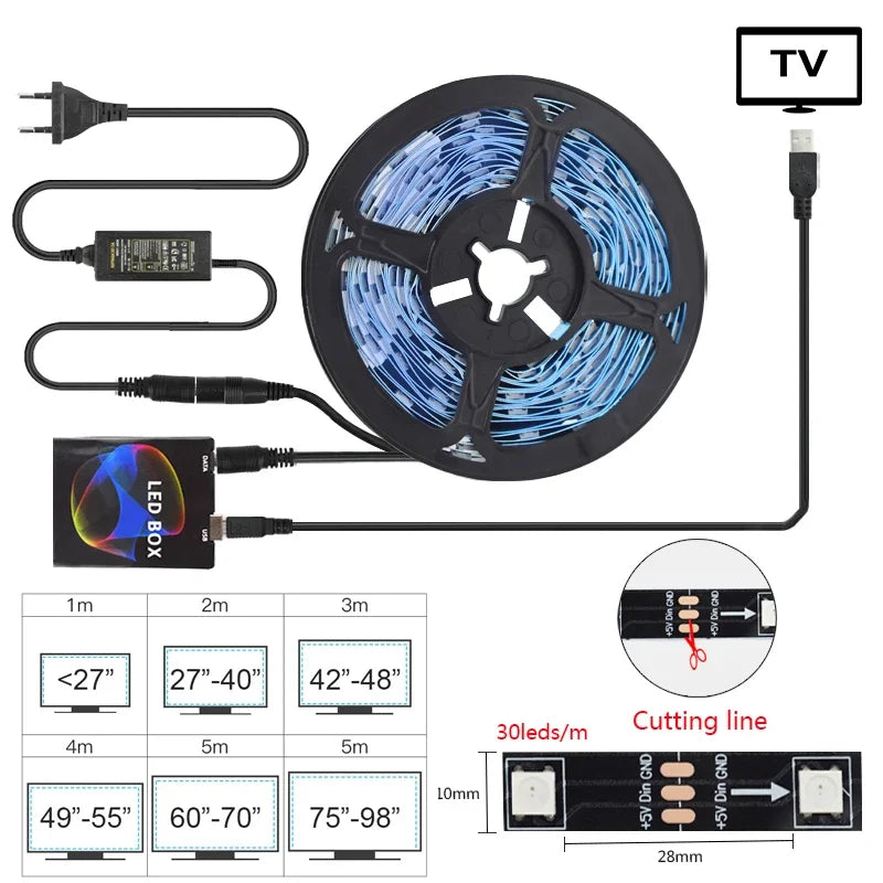 WS2812B TV Backlight LED Strip Ambient Lights 16 Million Pix