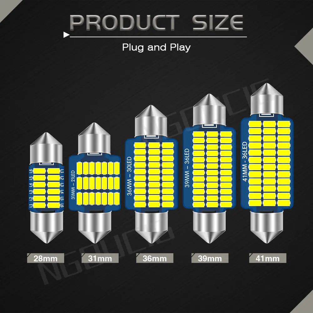 NGOUCIG 2PCS C5W Bulb C10W Led Festoon T10 BA9S W5W 5w5 28mm
