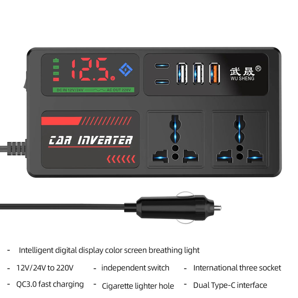 Portable Car Inverter 12V to 110V 24V to 220V Outlet Adapter