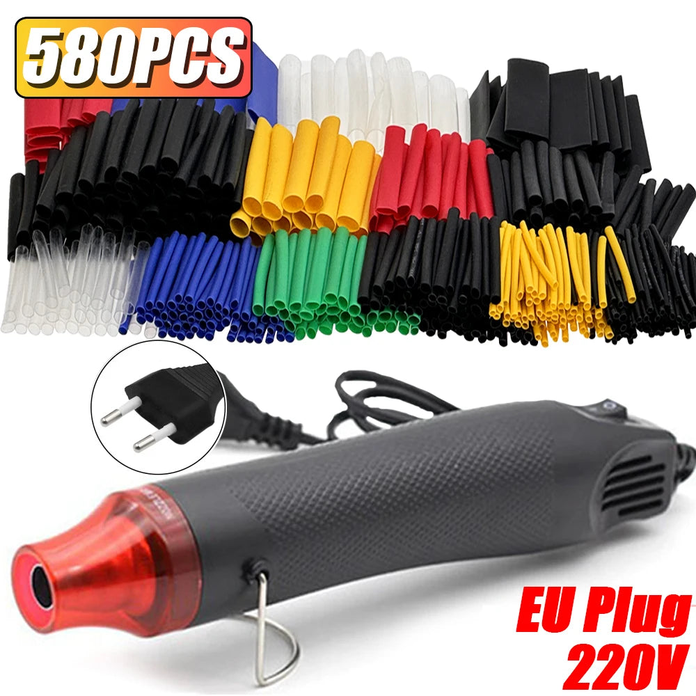 1160/580/164PCS Heat Shrink Tubing Kit 2 1 Shrinkable Wire Shrinking Wrap Connect Cover Cable Repair Protection with Hot Air Gun