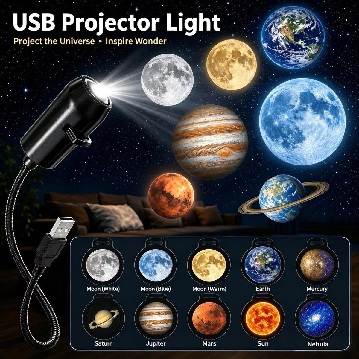 Galaxy Planet Projector Night Light USB Plug And Play HD Sta