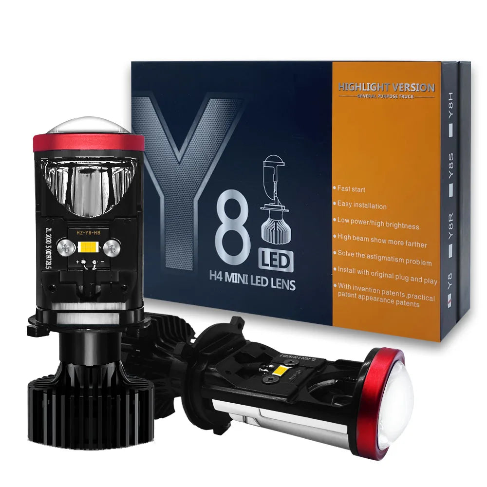 Y8 120W H4 Headlights Car H4 LED Mini Projector Lens 6000K H