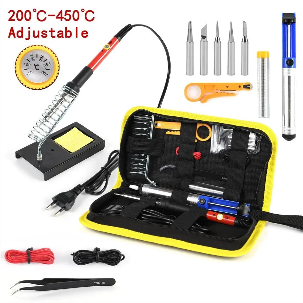 15pcs Kit 220V 60W Soldering Iron Kit 450 C Adjustable Tempe