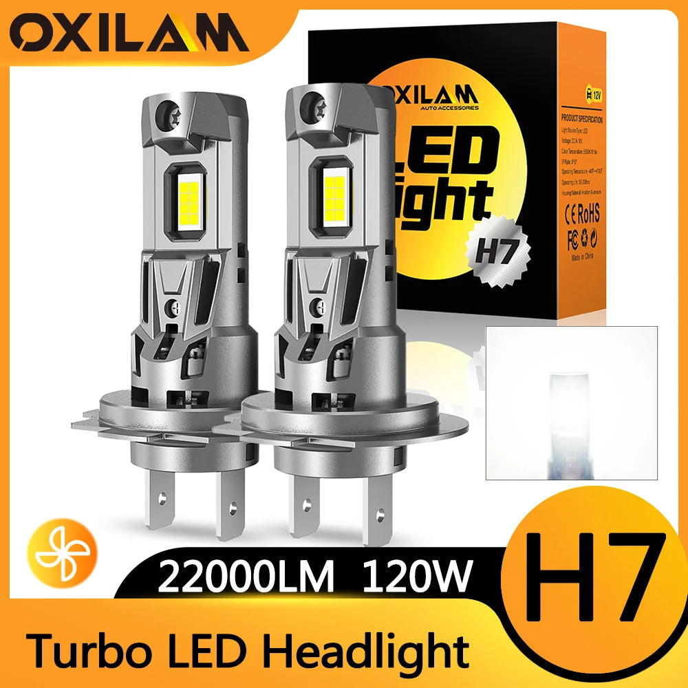 OXILAM 2Pcs 120W High Power H7 LED Bulb Turbo Headlight 6500