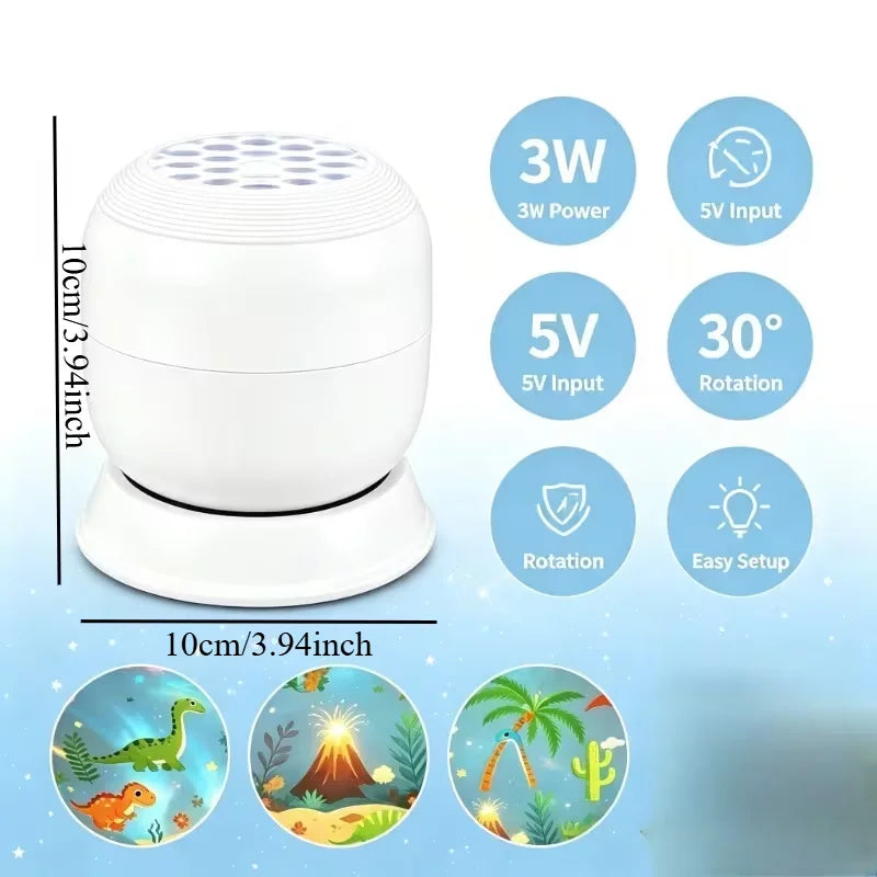 Mini 360 Rotating Night Light Projector USB Jurassic Dinosau