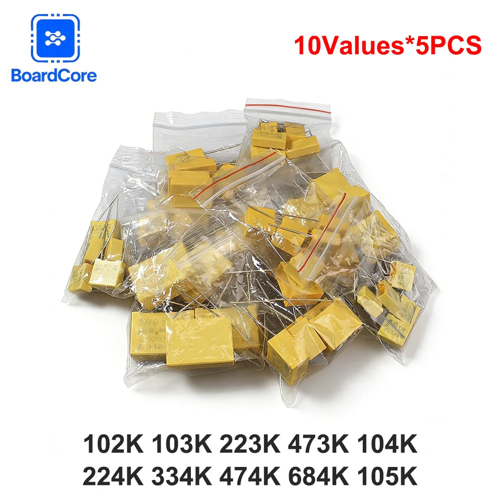 50PCS Polyester Film Capacitors Assortment Kit 102K 105K 0.0