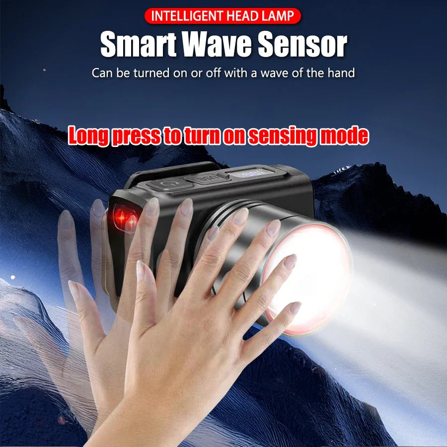 Powerful Sensor LED Headlamp USB Rechargeable Headlight Zoom
