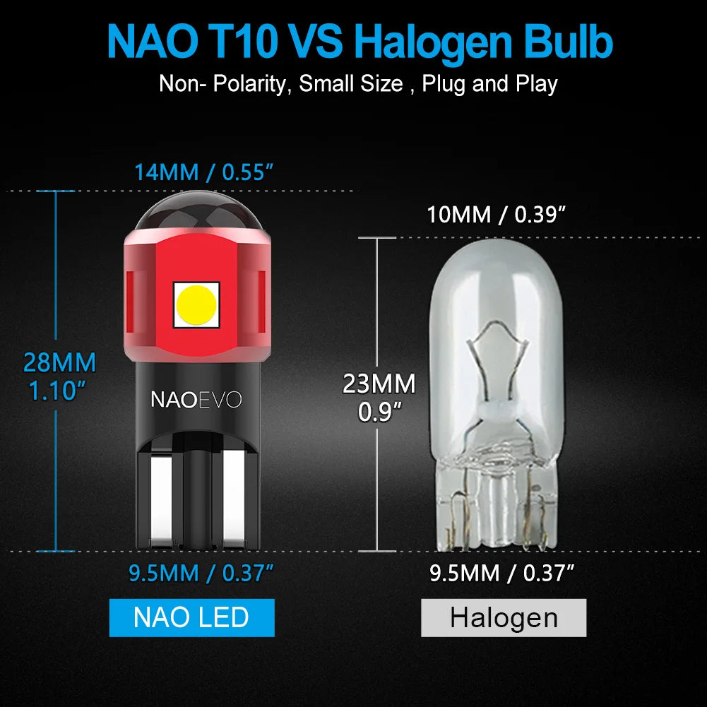 NAO 2x W5W T10 LED Ultra Bright 5W5 12V 24V 4W 600Lm Car Int