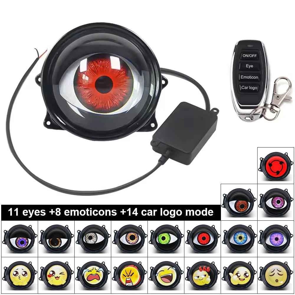 Universal 3 inch LED Lens Devil s Eyes Dynamic 33Mode Remote Controller 12V Car Headlight Cool Decoration Lamp LED Ambient Light