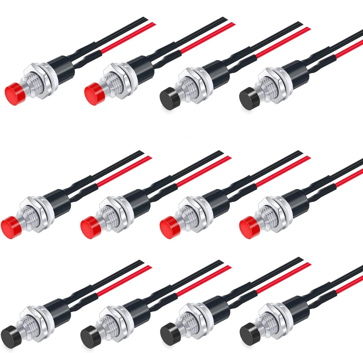 12PCS 12V 250V Momentary Push Button Switch 2 Pins SPST 7mm Normal Open 1A Mini Round Button Switch with Pre-soldered Wires