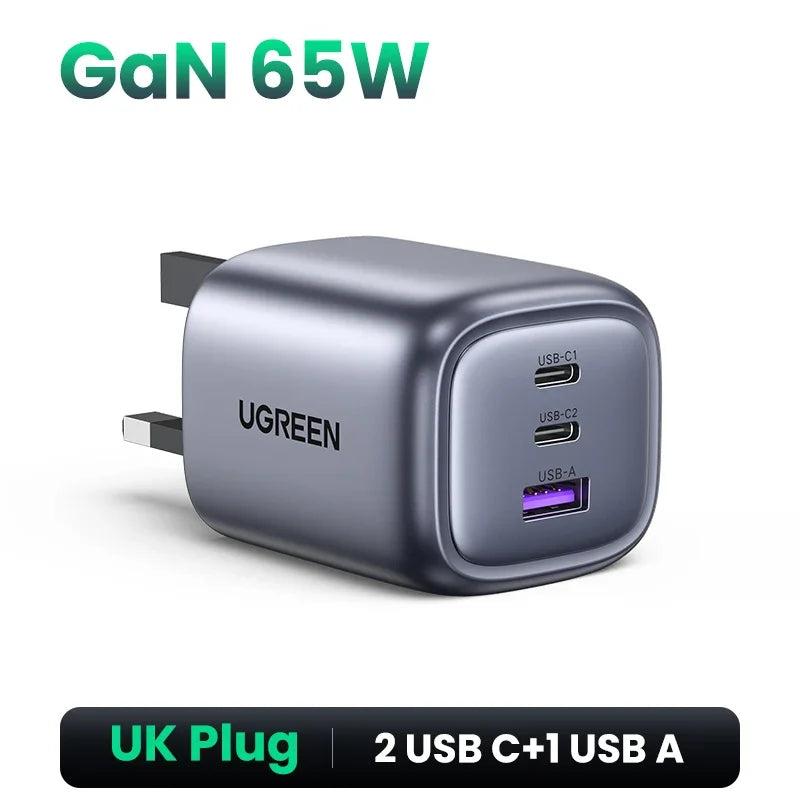UGREEN 65W GaN Charger Quick Charge 4.0 3.0 Type C PD Fast Phone Charger USB Charger For Macbook Pro Laptop iPhone 17 15 15 Pro
