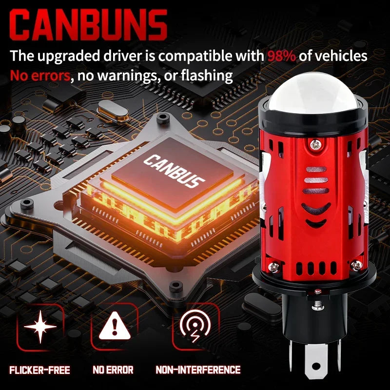 2PCS H4 LED Projector Lens Headlight High Low Beam Fog Lamp 