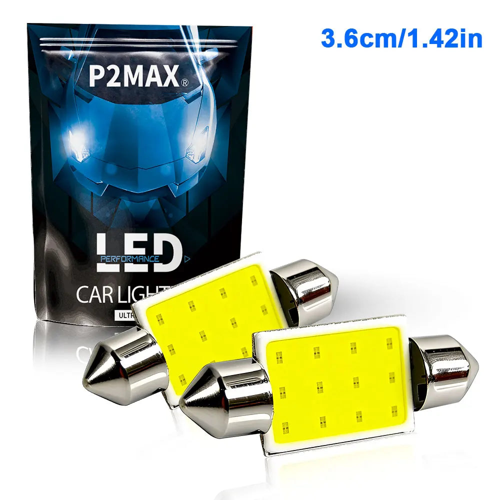 2PCS Powerful COB LED Festoon 31/36/39/41MM Signals 6000K Plug and Play for Car Interior Reading Mirror Plate License Lights12V