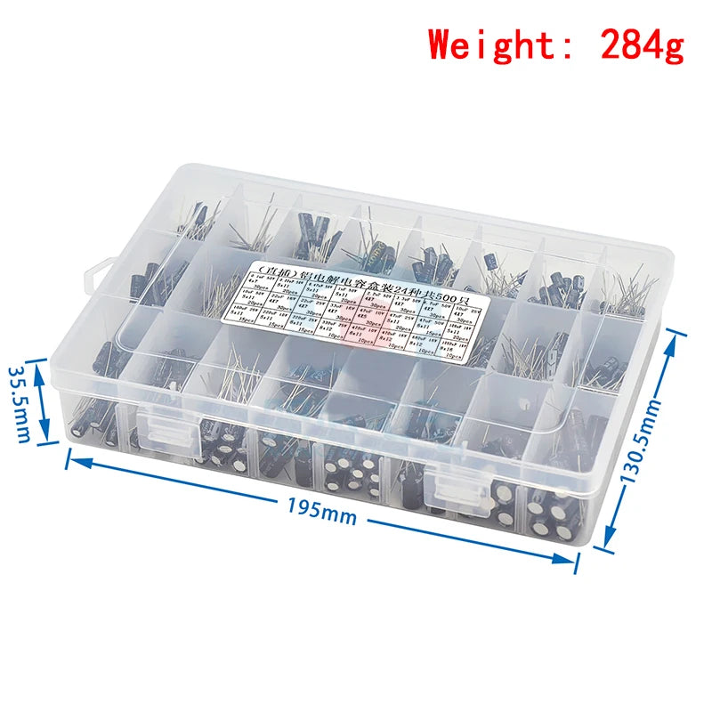 500Pcs/lot 0.1UF-1000UF 24Values Aluminum Electrolytic Capac