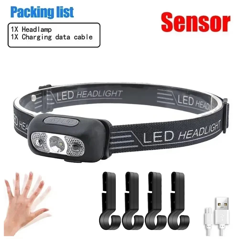 Mini Headlamp Strong Light Led Night Fishing Powerful Torch Head Lamp Outdoor Waterproof Camping Portable LED Sensor Headlamps