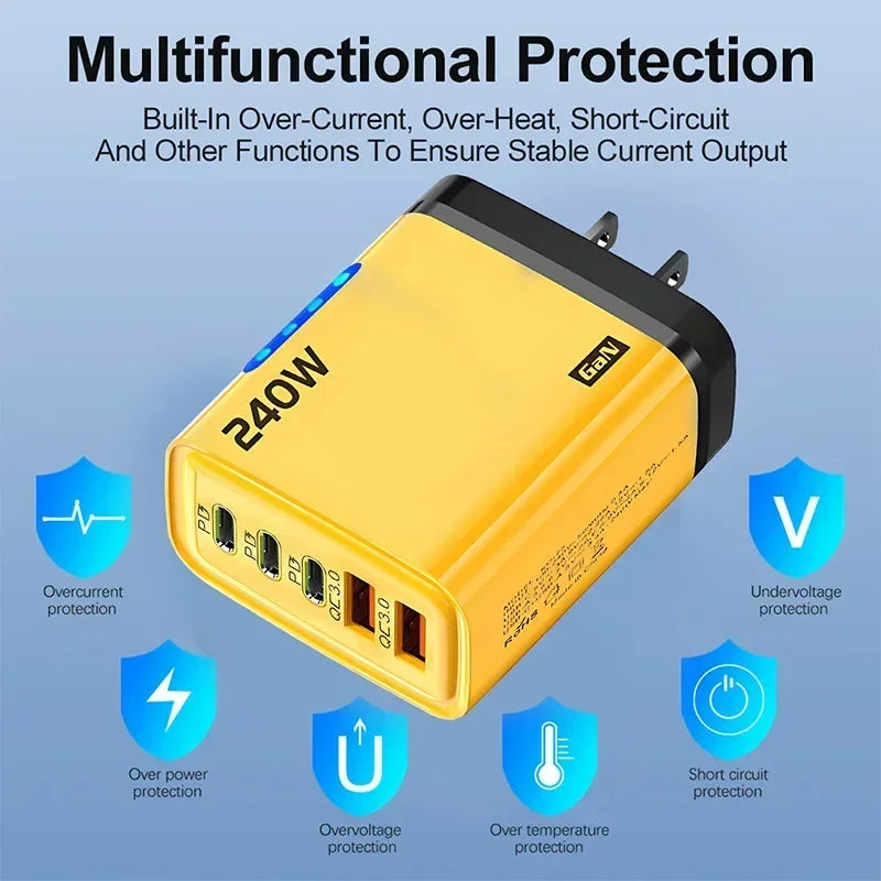 240W 5in1 GaN Fast Charger Multi Ports Phone Charging Head W