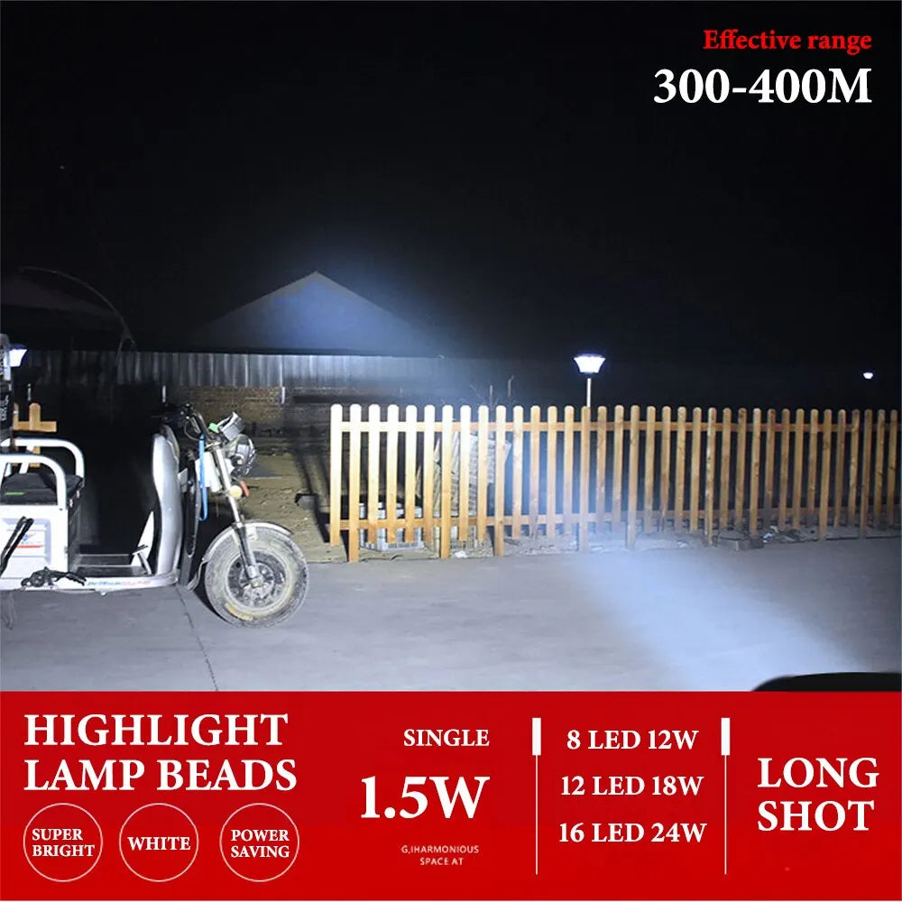 Motorcycle Headlight 8/12/16 LED Driving Lights Waterproof A