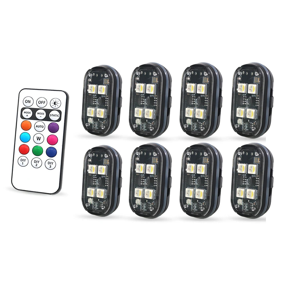 2/4pcs Wireless LED Strobe Lights Car Decor Atmosphere Light 8 Colors Rechargeable Led Lights Anti-Collision LED Warning Light